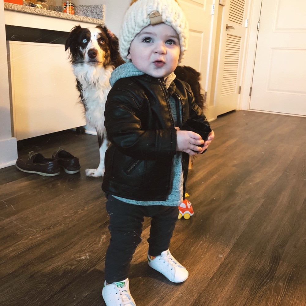 Zara baby black faux leather moto jacket